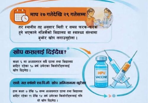 धादिङमा पाठेघरको मुखको क्यान्सर विरुद्ध एचपिभी खोप अभियान सुरु हुँदै