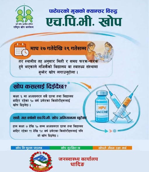 धादिङमा पाठेघरको मुखको क्यान्सर विरुद्ध एचपिभी खोप अभियान सुरु हुँदै